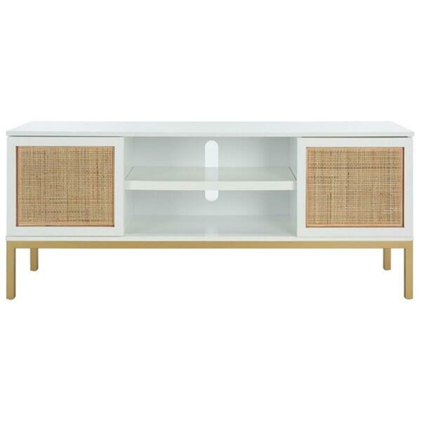 Safavieh Zadie 2 Shelf Rattan Media Stand, White & Natural MED5009B